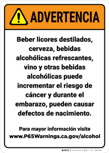 Warning: Alcoholic Beverage Exposure Spanish Prop 65 - Wall Sign