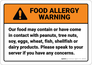 Warning: Speak To Your Server Food Allergy ANSI - Wall Sign