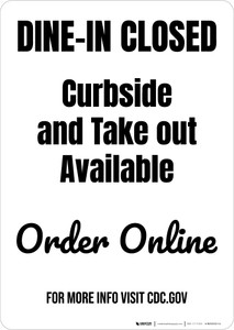 Dine-In Closed Curbside And Take Out Available Portrait - Wall Sign