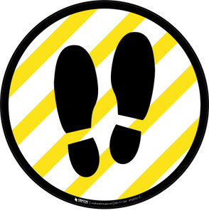 Shoe Print Up Yellow and White Circular v2 - Floor Sign
