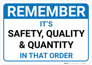 Remember: Safety Quality Quantity In That Order Landscape - Wall Sign