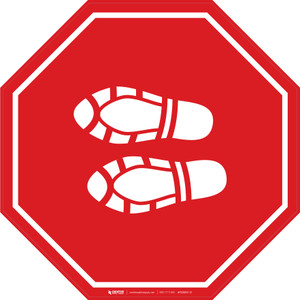 Shoe Print Left Red Stop - Floor Sign