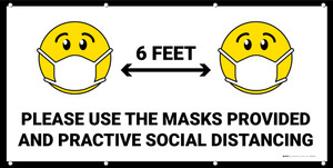 Please Use Masks Provided Social Distancing with Emojis White - Banner