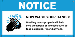 Notice: Wash Your Hands Washing Hands Properly Will Help Stop the Spread with Icon - Banner