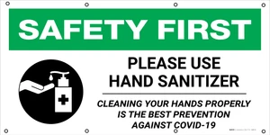 Safety First: Please Use Hand Sanitizer Best Prevention Against COVID-19 with Icon - Banner