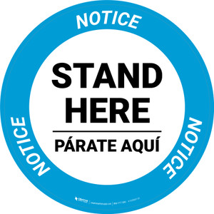 Notice: Stand Here Parate Aqui Bilingual Circular - Floor Sign