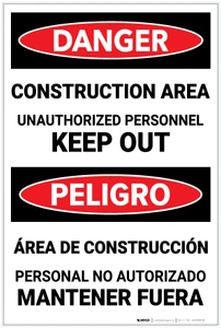 Danger: Construction Area - Unauthorized Personnel/Keep Out - Label
