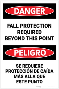 Danger: Fall Protection Required Beyond This Point Bilingual - Label