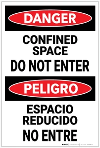Danger: Confined Space Do Not Enter Bilingual Spanish - Label