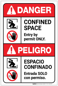 Danger: Confined Space Entry by Permit Bilingual Spanish - Label