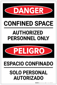 Danger: Confined Space Authorized Personnel Only Bilingual Spanish - Label