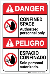 Danger: Confined Space Authorized Only ANSI Bilingual Spanish - Label