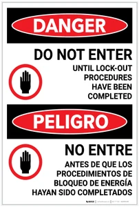 Danger: Do Not Enter Until Lockout Completed Bilingual Spanish - Label