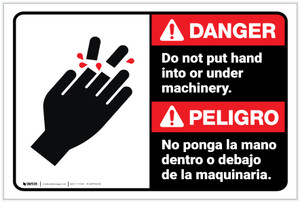 Danger: Do Not Put Hand Under Machinery Bilingual Spanish - Label