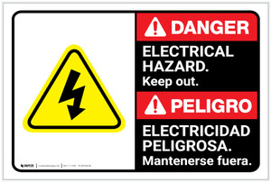 Danger: Electrical Hazard Keep Out with Graphic ANSI Bilingual Spanish - Label