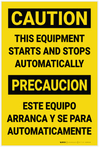 Caution: This Equipment Starts and Stops Automatically Bilingual Spanish - Label