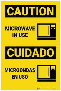 Caution: Microwave in Use with Icon Bilingual Spanish - Label
