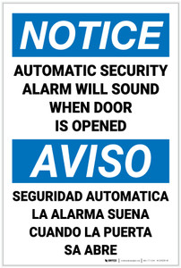 Notice: Automatic Security Alarm Will Sound Bilingual Spanish - Label