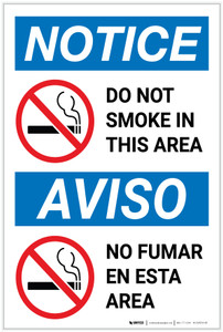 Notice: Do Not Smoke In This Area Prohibited Bilingual Spanish - Label
