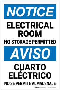 Notice: Electrical Room No Storage Bilingual Spanish - Label