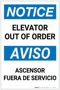 Notice: Elevator Out Of Order Bilingual Spanish - Label