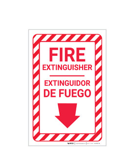 Fire Extinguisher Arrow Down Bilingual Spanish - Label