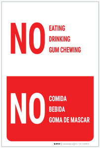No Eating Drinking Gum Chewing Bilingual Spanish - Label