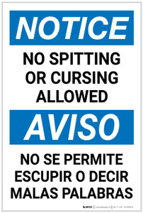 Notice: No Spitting Or Cursing Allowed Bilingual Spanish - Label