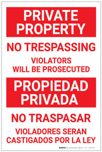 Bilingual Spanish Private Property No Trespassing violators - Label