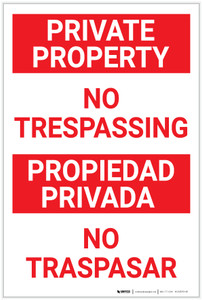 Private Property No Trespassing Red Text Bilingual Spanish - Label