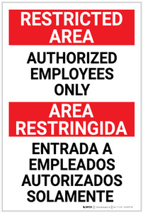 Restricted Area: Authorized Employees Only Bilingual Spanish - Label