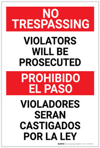 No Trespassing: Violators Will be Prosecuted Bilingual Spanish - Label