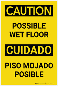 Caution Possible Wet Floor Bilingual Spanish Portrait - Label