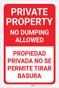 Private Property No Dumping Allowed Bilingual Spanish Portrait - Label