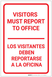Visitors Must Report To Office Bilingual Spanish Portrait - Label