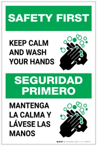Safety First: Keep Calm and Wash Your Hands Bilingual with Icon Portrait - Label