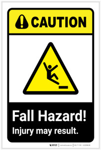 Caution: Fall Hazard Injury May Result ANSI Landscape - Label