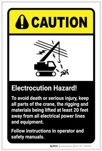 Caution: Electrocution Hazard Crane Rigging Follow Instructions ANSI Portrait - Label