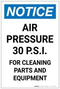 Notice: Gas Air Pressure 30PSI - For Cleaning Portrait - Label