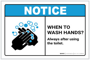 Notice: Wash Hands Always After Using Toilet ANSI Landscape - Label