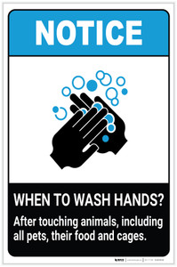 Notice: Wash Hands After Touching Animals ANSI Portrait - Label