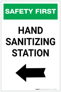 Safety First: Hand Sanitizing Station Left with Arrow Portrait - Label