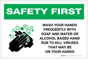 Safety First: Wash Hands Frequently Landscape - Label