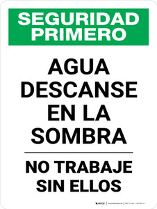 Safety First: Water Rest Shade Don't Work Without Them Spanish Portrait - Wall Sign