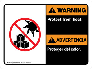 Warning: Protect From Heat Bilingual Landscape - Wall Sign