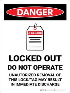 Danger: Locked Out Do Not Operate Portrait - Wall Sign