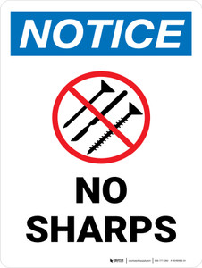 Notice: No Sharps Portrait - Wall Sign