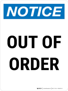 Notice: Out Of Order Portrait - Wall Sign