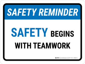 Safety Reminder: Safety Begins With Teamwork Landscape - Wall Sign