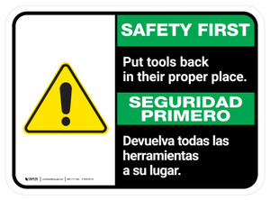 Safety First: Put Tools Back In Their Proper Place Bilingual With Icon Rectangular - Floor Sign